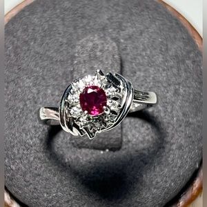 Japan Platinum 900  Ruby with Natural Diamonds Ring